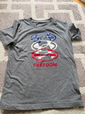 Under Armour Kids Gray Graphic Tee with Red White & Blue Print